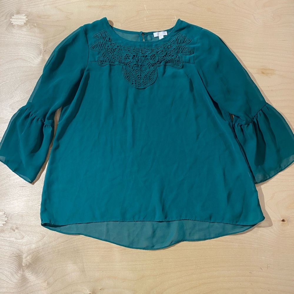 C Teal Blouse with Lace Accent Large (OA)